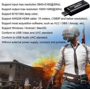 Audio 1080P Video Capture Karte, HDMI, USB 2.0 Ieraksta, izmantojot DSLR Videokamera Action Cam, Lai Tiešraides