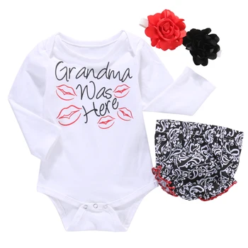 Citgeett uzvalks baby meiteņu drēbes, jaundzimušā bērna Bērni Vēstuli Iespiesti Romper+Ruffles Bikses Ziedu Galvas Apģērbs, Komplekts