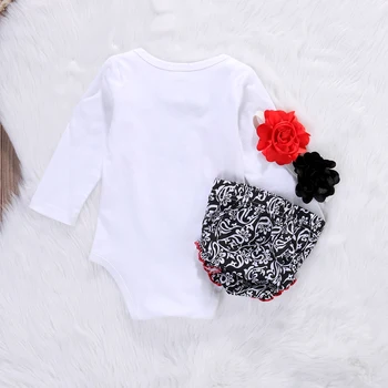 Citgeett uzvalks baby meiteņu drēbes, jaundzimušā bērna Bērni Vēstuli Iespiesti Romper+Ruffles Bikses Ziedu Galvas Apģērbs, Komplekts