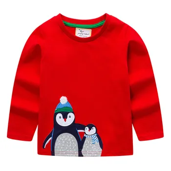 Lekt metru new red bērnu meitene drēbes, t krekli, kokvilnas, ar garām piedurknēm tees pingvīns aplikācijas dzīvniekiem, bērniem drēbes, topi, t krekls