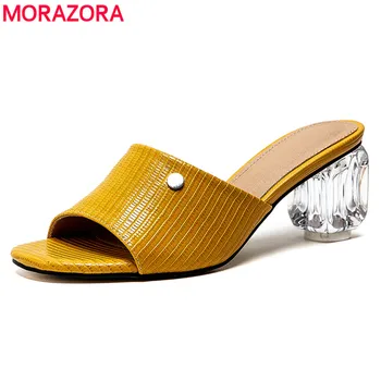 MORAZORA Plus lieluma 34-43 jaunā sieviešu sandales paslīdēt uz peep toe kristāla augstiem papēžiem dāmas mūļu tīrtoņa krāsu ērtas vasaras kurpes