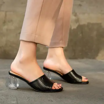 MORAZORA Plus lieluma 34-43 jaunā sieviešu sandales paslīdēt uz peep toe kristāla augstiem papēžiem dāmas mūļu tīrtoņa krāsu ērtas vasaras kurpes