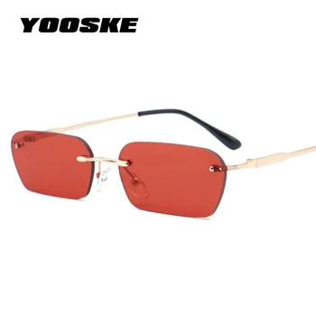 YOOSKE vintage bez apmales saulesbrilles sieviešu luksusa zīmolu Kvadrātveida saules brilles vīriešiem retro melns dzeltens mazo Brilles UV400