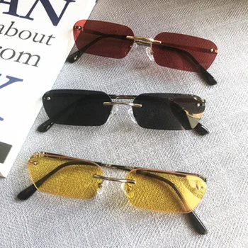 YOOSKE vintage bez apmales saulesbrilles sieviešu luksusa zīmolu Kvadrātveida saules brilles vīriešiem retro melns dzeltens mazo Brilles UV400