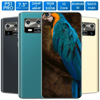 Huaw P51Pro 7.3 Collu Viedtālrunis Quad Kamera Globālo Versiju, Dual SIM Deka Core 12 GB 512 GB 48MP Android10 mobilo telefonu Noliktavā