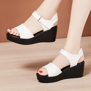 CEYANEAO 2020. gada vasaras sieviešu ķīlis sandales 6cm vidēja papēža ērti platformas sandales black red white