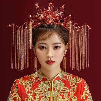 Ķīniešu stila Kāzu Phoenix Vainagu sievietes luksusa līgavas matu headpiece