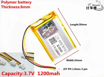 JST PH 1,0 mm 3 pin Labu Qulity 3,7 V,1200mAH 603450 Polimēra litija jonu / Litija jonu akumulators tablet pc BANKA,GPS,mp3,mp4