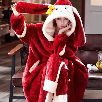 Divas Gabals, kas Ziemā Cute Bunny Pidžamu Sievietes, Meitenes Kawaii Apģērbu Samta Sleepwear Flaneļa Lounge Valkāt Plus Lieluma Pijamas