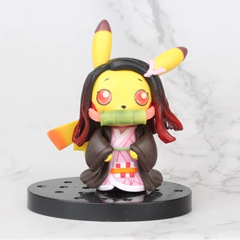 TAKARA TOMY 10CM Sākotnējā POKEMON pikachu cosplay Demon Slayer: Kimetsu nav Yaiba anime rīcības rotaļlietas attēls collection modelis