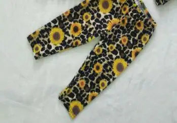 Leopard-print saulespuķu meitenei krist apģērbs bērnu apģērbi augstas kvalitātes modes boutique 3 gabals komplekts plus šalle