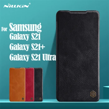 Samsung Galaxy S21 Flip Case S21 Plus S21 Ultra Segtu Nillkin Qin Ādas Pārsegu Karte Kabatas Grāmatu Gadījumā, Samsung S21+