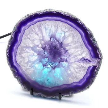 Ziemassvētku Dāvanas Sākotnējā Agate Akmens Šķēle Nightlight Apdare-Krāsota Violeta Minerālu, Iežu Geode Druzy Šķēle LED Lampa Ar USB #