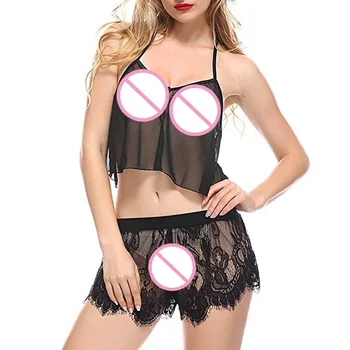 Dāmas Sexy Sleepwear Uzstādīt Bez Piedurknēm Siksniņa Naktsveļu Satīna Mežģīnes Apdari Cami Top Pajama Komplekti Pārredzamu Drukas Cami Šorti A40