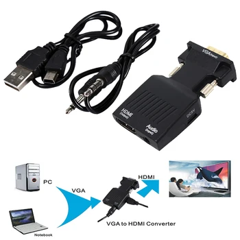 VGA uz HDMI Pārveidotājs Adaptera Kabeli ar Aduio HD 1080p Vīrietis, lai Famale VGA2HDMI AV Video PC Klēpjdators, lai Uzraudzītu TV, VGA, HDMI