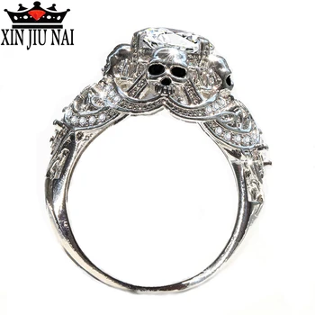 Neo-Gothic retro stila pārspīlēti galvaskausa luksusa ragana dimanta gredzenu sieviešu rotaslietas dāvanu pasniegšanas ceremonija seno tumšās zintis masīvs