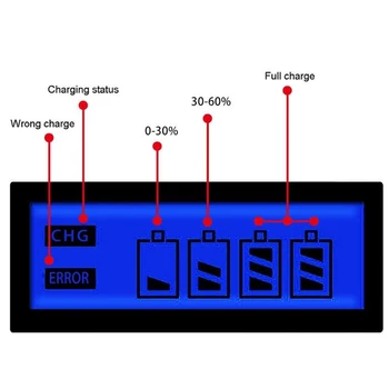 4 Slots Smart LCD Displejs Saprātīga Akumulatora Lādētājs AA / AAA Akumulatoru