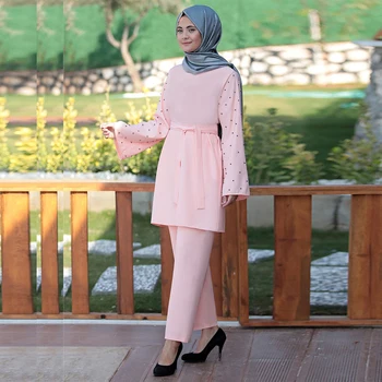 Siskakia Abaya Uzstādīt Turcija Dubaija Musulmaņu Modes Pērles 2 Gabals, Kas Sieviešu Tērpiem, Cietā Garām Piedurknēm Topi Ar Garām Biksēm 2020 Jaunas