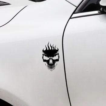 Auto Uzlīmes Stilīgākais Liesmas Galvaskausa PVC Automašīnu Dekorēšana Piederumi Uzlīmes Ūdensizturīgs Pārsegs Nulles Melni/balti, 18 cm*10 cm