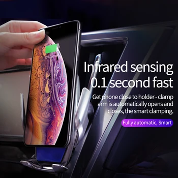 15W Bezvadu Automašīnas Lādētājs Infrasarkanais Sensors, Automātiskās Spriegošanas Qi Ātrās Uzlādes Mount Holder iPhone 12 11 XS 8 Samsung S20 S10