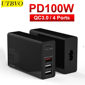 UTBVO PD 100W 4 USB Type C Ātri Uzlādēt 3.0 Lādētājs priekš MacBook Air, iPad, iPhone 12 11 Pro, Samsung, Huawei ASUS Sienas Lādētāju
