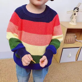 Humora Lāča Bērni Džemperis Adītas Vilnas 2020. Gada Rudenī Bērnu Džemperi Bērnu Apģērbu Svītrainām Salds Adīt Krāsains Bay Meiteņu Džemperis