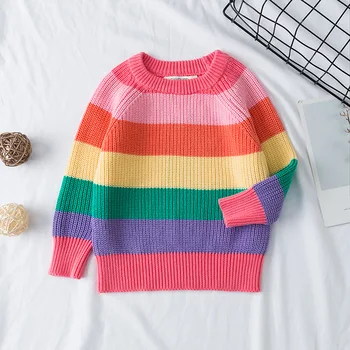 Humora Lāča Bērni Džemperis Adītas Vilnas 2020. Gada Rudenī Bērnu Džemperi Bērnu Apģērbu Svītrainām Salds Adīt Krāsains Bay Meiteņu Džemperis