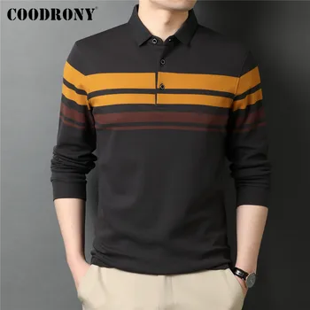 COODRONY Firmas Pavasara Rudens Jaunas Ielidošanas Biznesa Gadījuma Svītrainām garām Piedurknēm Tīras Kokvilnas Polo-Krekls Vīriešu Apģērbu Plus Lieluma C5080