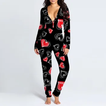 Rudens Pavasara Modes Karikatūra Sirds Drukāt Bodysuits Pidžamas Ilgtermiņa piedurknēm Viens Gabals Sleepwear Jumpsuit Dāmas Puses Homewear 2021