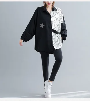 Long sleeve plus lieluma oversiz kokvilnas vintage korejiešu stilā Casual zaudēt rudenī, krekls, sieviešu blūze ir 2021. drēbes, dāmu topi,