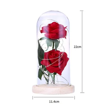 Skaistums Un Zvērs Mūžīgo Ziedu Rožu Kolbā, Kāzu Dekorēšana Mākslīgie Ziedi, Stikla Vāks Valentīna Diena Dāvanu