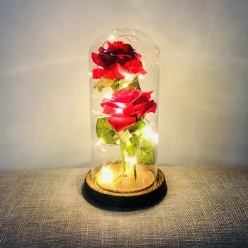 Skaistums Un Zvērs Mūžīgo Ziedu Rožu Kolbā, Kāzu Dekorēšana Mākslīgie Ziedi, Stikla Vāks Valentīna Diena Dāvanu