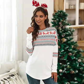 Rudens Ziemas Sievietes Ziemassvētku Drēbes Print T-Krekls ar garām Piedurknēm Top Gadījuma Lielajam Ziemassvētku Puloveri S-5XL Plus Lieluma Tee 2020