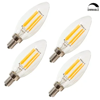 4Pack Aptumšojami E12 6W E14 LED Pavedienu Svece Edison COB LED Svečturi, Lampas Nomaiņa 40Watt 60w Kvēlspuldze Bulb
