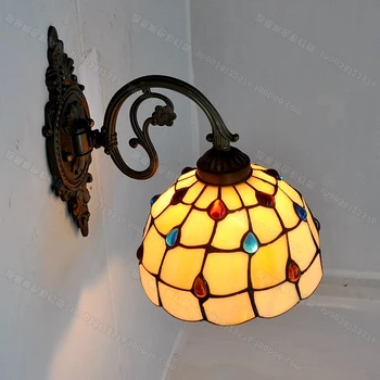 8 Collu Amerikāņu Baroka Stiklotas Sienas Lampas Tiffany Stila Dzīvojamā Istaba Fons Gultas Balkons Krāsu Apgaismojums Sakausējuma Lampas Roku