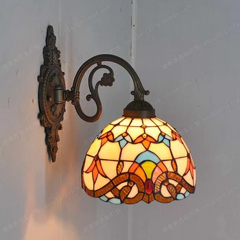 8 Collu Amerikāņu Baroka Stiklotas Sienas Lampas Tiffany Stila Dzīvojamā Istaba Fons Gultas Balkons Krāsu Apgaismojums Sakausējuma Lampas Roku