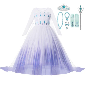 Elsa Princese Kleita ar garām Piedurknēm Meitenēm Dress Sniega Karaliene 2 Kleita Meitenēm Cosplay Kostīms Bērniem Kleitas Jaunais Gads Apģērbu vestido