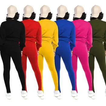 2020. gada Rudens Un Ziemas Džemperis divu gabals, kas sievietēm O-veida kakla Top + Garās Bikses Krekls tracksuit Apģērbs Sportsuit tīrtoņa Krāsu