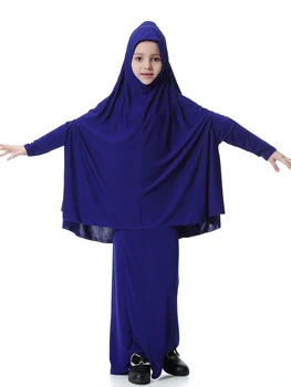 Musulmaņu Bērni, Meitenes Hijab Vāciņi+Svārki 2Pcs Set abaya Maxi Kleita Islāma Drēbes D426