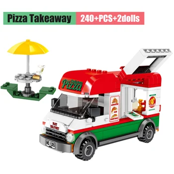 Pilsētas Kanalizācijai Tīrīšanas Transportlīdzekļa Takeaway Pizza Automašīnas Modeli, Celtniecības Bloki Street View Skaitļi Ķieģeļi Rotaļlietas Zēniem