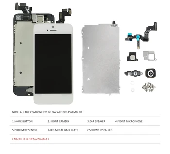 Pilns Komplekts, par iPhone 5 5S 5C LCD Ekrānu, Pilnu komplektu Displejs Touch Digitizer Nomaiņa Priekšējā Kamera, Home Poga Uzstādīta