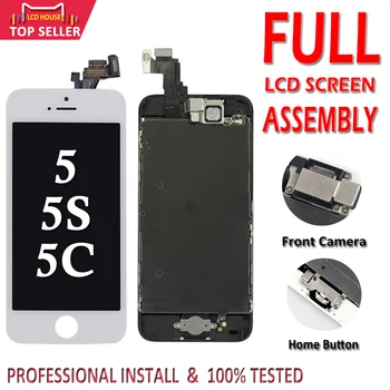 Pilns Komplekts, par iPhone 5 5S 5C LCD Ekrānu, Pilnu komplektu Displejs Touch Digitizer Nomaiņa Priekšējā Kamera, Home Poga Uzstādīta