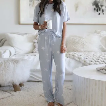 2020. Gada Vasaras Pidžamu Miega Uzstādīt Sievietes Sirds Zvaigzne Pidžamas Komplekts Sievietēm Naktsveļu Bikses Ar Īsām Piedurknēm Sleepwear Komplekts Dāmām Valkāt Gulēt