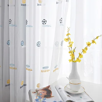 Balts Futbola tilla aizkari zēns, bērnu istabas aizkari dzīvojamā istaba guļamistaba logu izšūti milzīgais aizkaru, aizkaru gatavi