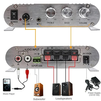 Mini Hi-Fi Stereo Pastiprinātājs CES LAI LVPIN 200W 12V MP3 Auto Radio Audio jaudas pastiprinātāju 2.1 CH Māju Super Bass
