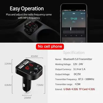 FM Raidītājs Bluetooth 5.0 Bezvadu Auto Audio Radio Adapteri MP3 Atskaņotājs ar Mic QC3.1.A Uzlādēšana caur USB Porti Zibatmiņas Diska TF Kartes