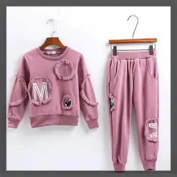 Pusaugu Meitenes Apģērbu, Bērnu Apģērbu Komplekts Kokvilnas sporta Krekls + Bikses divdaļīga Gadījuma rozā Bērniem Meiteņu Drēbes Uzvalku 6 8 10 12