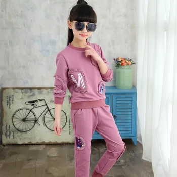 Pusaugu Meitenes Apģērbu, Bērnu Apģērbu Komplekts Kokvilnas sporta Krekls + Bikses divdaļīga Gadījuma rozā Bērniem Meiteņu Drēbes Uzvalku 6 8 10 12