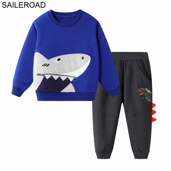 SAILEROAD Bērnu Apģērbu Komplekti Dzīvnieku Haizivs Modeli Rudens Bērniem, Drēbes, Kostīmi, sporta Krekls+Garās Bikses Komplekti Zēniem Boutique Komplekts