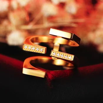 Zelta Krāsā Unikālo Ģeometrisko Dizainu CZ gredzens Sieviešu Nerūsējošā tērauda Kanāls Austrijas Kristālu Gredzens Modes Sieviešu Rotaslietas dāvanu